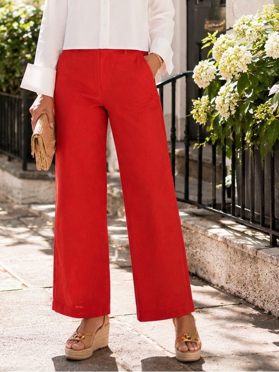 acua Pants - Acua Linen Blend 8”Rise Wide Leg Pants Red Adjustable Waist Resort Chic Size L
